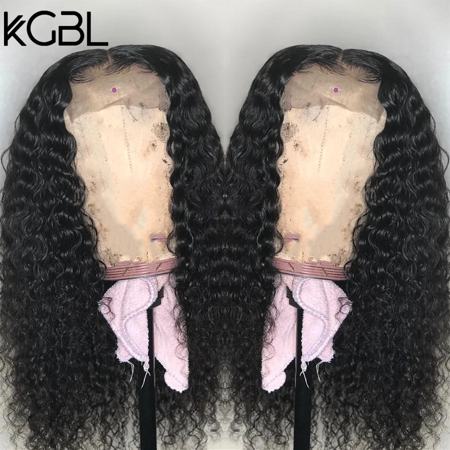 KGBL кудрявые 13*4 кружевные передние человеческие волосы парики с детскими волосами средний коэффициент "-24" натуральный цвет бразильские не Реми волосы парики