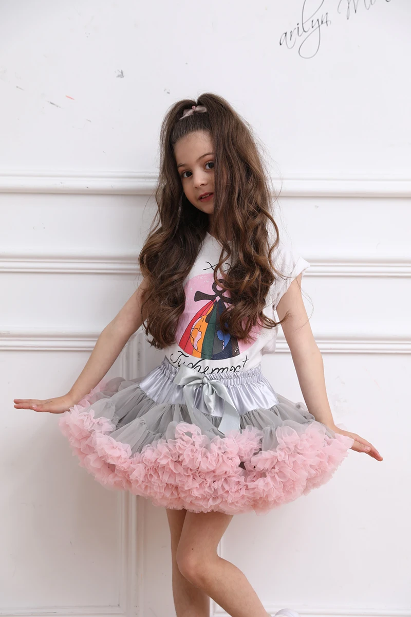 Grey plus Pink Детское балетное платье; детская юбка-американка; Нижняя юбка с цветочным узором для девочек; ; платье-пачка; вечерние платья принцессы для танцев; юбка-пачка для малышей; бальное платье - Цвет: Grey plus Pink