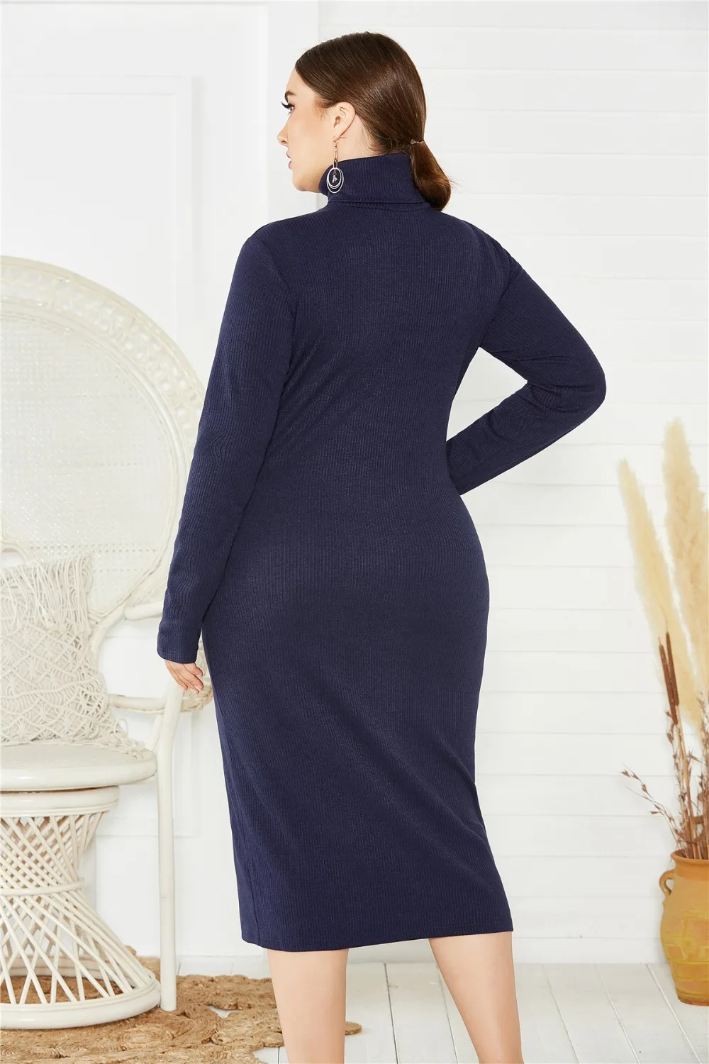 BHflutter 4XL 5XL 6XL Plus Size Winter Dress Women Long Sleeve Turtleneck Knitted Dress Ladies Sexy Bodycon Vintage Dresses