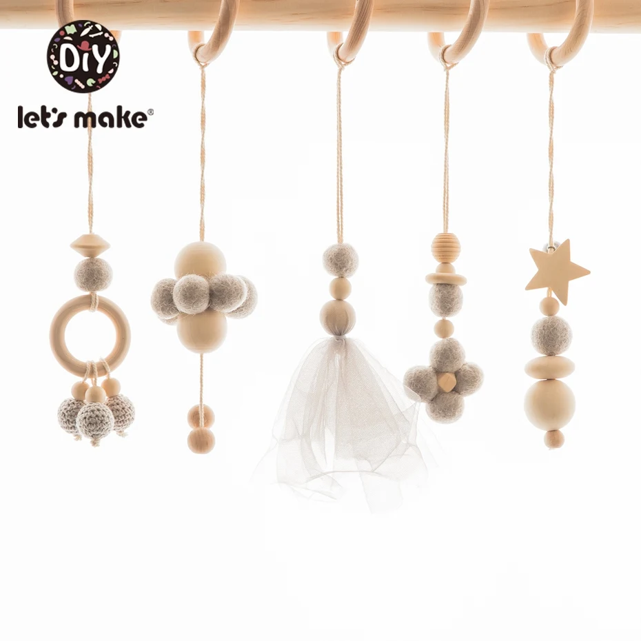 Baby Stroller Pendant Bed Bell Hanging Soother Play Gym Toys Wooden Baby Rattle Teething Teether Set Chew Toy 5pc/set baby rattle toys