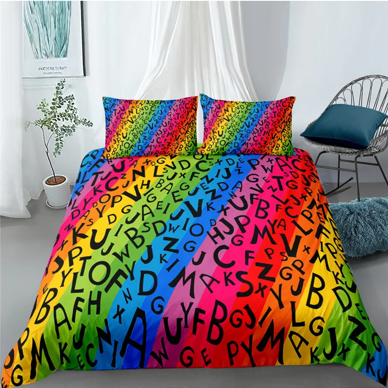 

Luxury 3D Rainbow Letters Print 2/3Pcs Kids Bedding Set Comfortable Duvet Cover Pillowcase Home Textile Queen and King Size