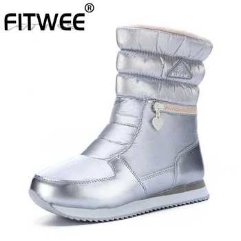 

FITWEE 9 Colors Keep Warm Ladies Snow Boots Round Toe Comfortable Fur Mid Calf Boots Thick Bottom Zipper Shoes Size 35-41