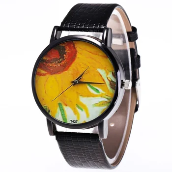 

Casual Watches Sunflower Printing Watches Quartz Watch Faux Leather Strap Fashion Watches for Women Men Teens LL@17