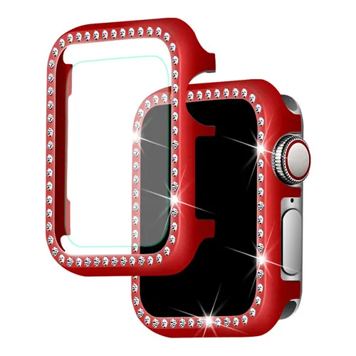 Чехол со стразами+ стекло для apple watch 5 4 3 apple watch band case 44 мм/40 мм iwatch band 42 мм/38 мм защитный чехол с кристаллами - Цвет: red