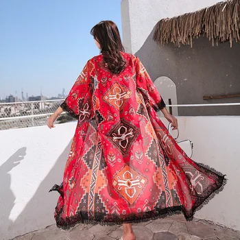 

Beach Cover Up Tunics Bohe Style Chiffon Kaftan Bikini Cover Up Robe De Plage Sarong Beach Wrap Cardigan Swimsuit Coverup