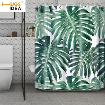 

HUGSIDEA Green Leaves Print Shower Curtain Topic Plants Fashion Bath Curtain Waterproof Shower Curtain Bathroom Necessary Decor