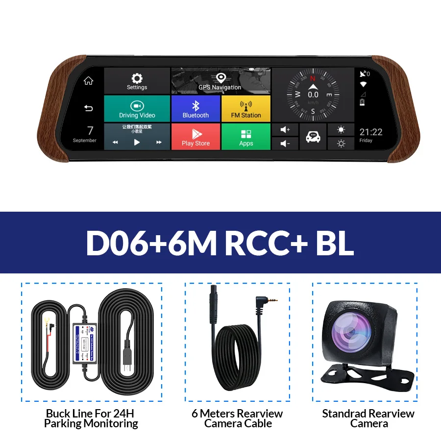 D06-6M RCC-BL E-ACE Автомобильный видеорегистратор Камера 4G Android 1" ips поток зеркало заднего вида Full HD 1080P Dash Cam ADAS Авто РЕГИСТРАТОР gps видео рекордер - Название цвета: D06-6M RCC-BL