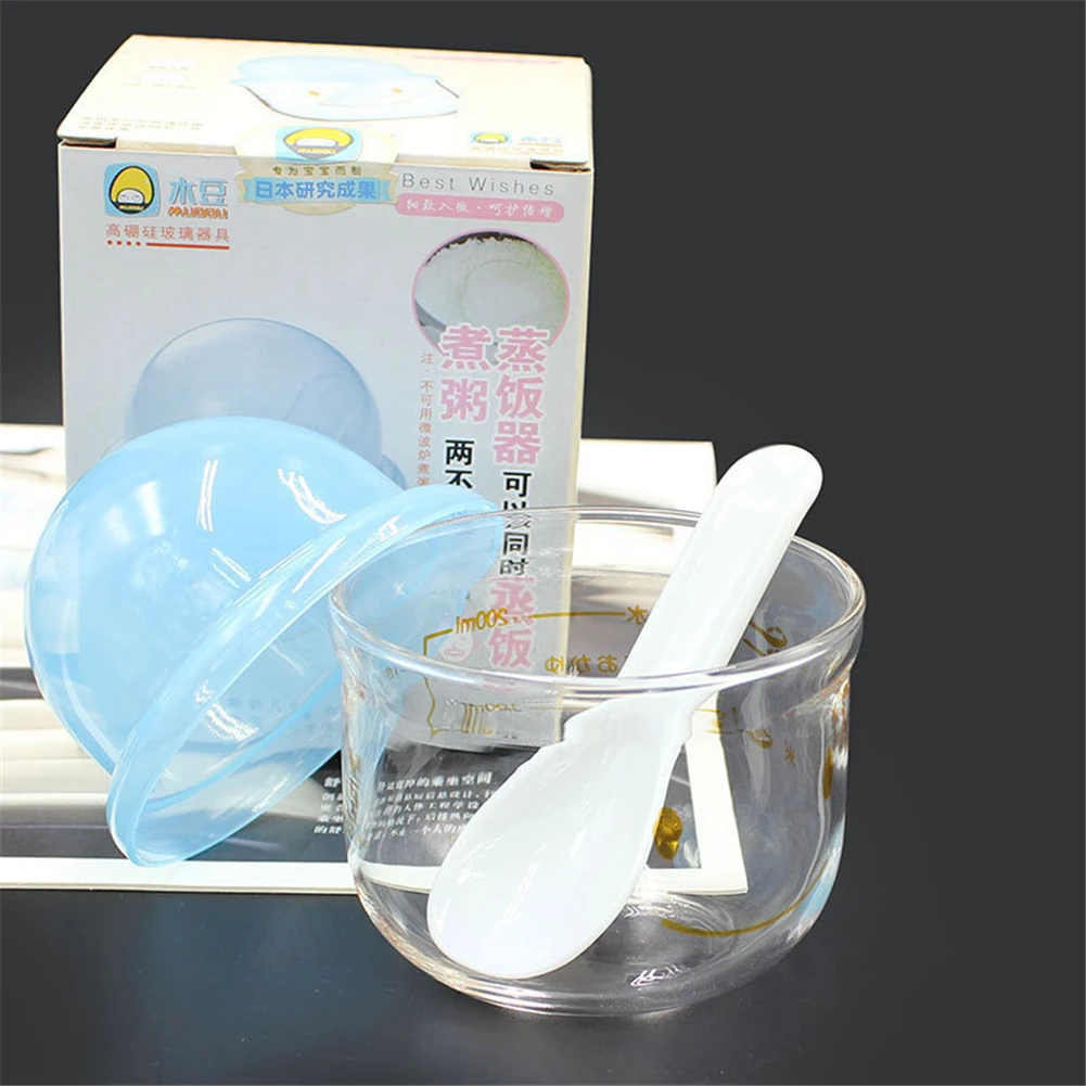 Детская безопасная Паровая рисовая миска на пару, стеклянная миска для риса, посуда для еды, микроволновая печь, кишки для малышей и пожилых людей