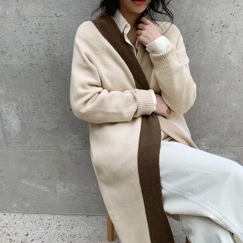 

2020 Long Tops Colorfaith New Korean Fashionable Minimalist Casual Autumn Winter Women Tops Color-blocked