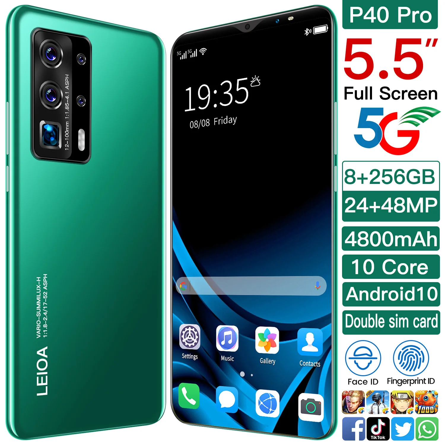 Смартфон P40 Pro 5 дюйма 8 + 256 ГБ Android | Мобильные телефоны и аксессуары