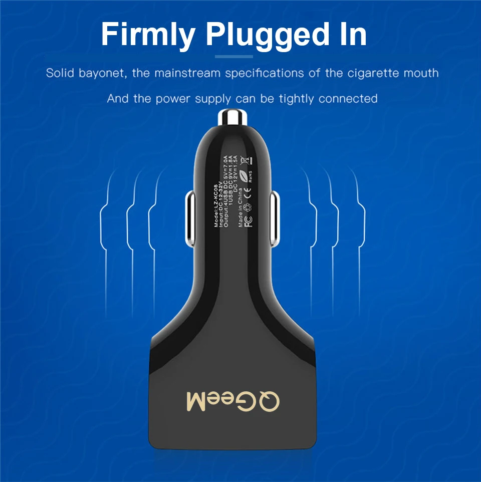 QGEEM 4USB QC 3.0 Car Charger Quick Charge 3.0 Phone Charging Car Fast Charger 4Ports USB Car Portable Charger for iPhone Xiaomi car cell phone charger