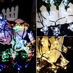 Солнечный 20 светодиодный романтический сад Бабочка рождественские вечерние гирлянды декоративный Сказочный светильник
