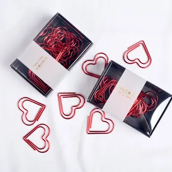 

12 Pcs/box Red Heart Shape Paper Clips Cute Stationery Paper Clips Photos Tickets Document Letter Clip Office Binding Supplies