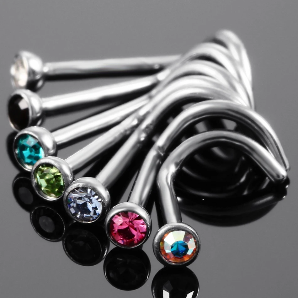 10Pcs/20Pcs/50Pcs G23 titanium nose rings nose studs piercing jewelry body piercing jewelry body jewelry round crystal nose rings piercing L-shape stud zircon nostril