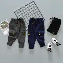 Повседневные штаны в Корейском стиле г. Весенняя одежда новые стильные детские штаны в полоску для малышей штаны со смайликами для маленьких мальчиков