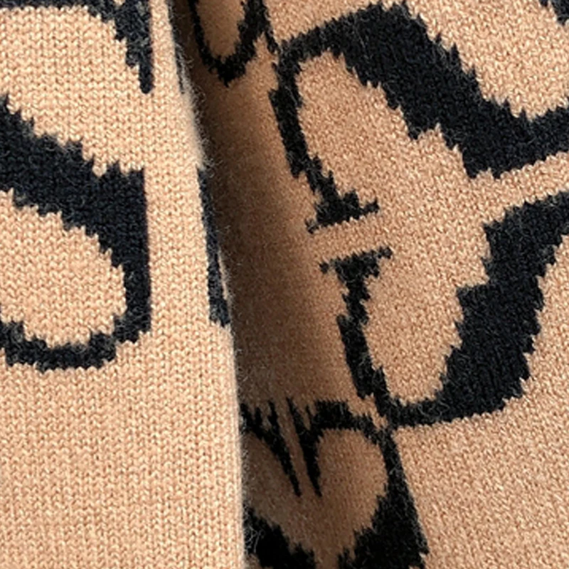 2020 Autumn and Winter Lazy Style Letter Stripes Color Matching Loose Knit Cardigan Jacket Women's |