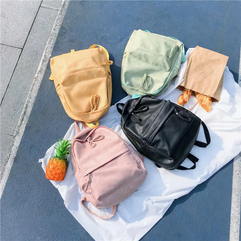

2020 Summer Fashion Pure Color PU Leather Women's Backpack Simple Campus Student School Bag, Outdoor Travel Waterproof Backpack
