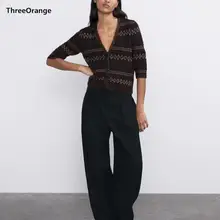 ZA Новое осенне-зимнее женское Ювелирное Украшение для кардигана, пуговицы, декоративные элементы, вязаный свитер, Женский Повседневный короткий Стильный женский топ