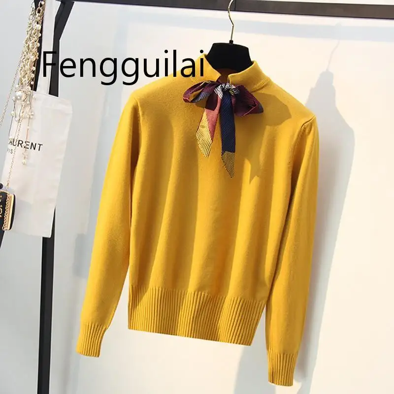 FENGGUILAI Winter Autumn Spring Knotted Sweet Bow-tie Women Pullover Sweater Top Knitted Pull Long Sleeve School Girl Sweater FENGGUILAI Winter Autumn Spring Knotted Sweet Bow-tie Women Pullover Sweater Top Knitted Pull Long Sleeve School Girl Sweater