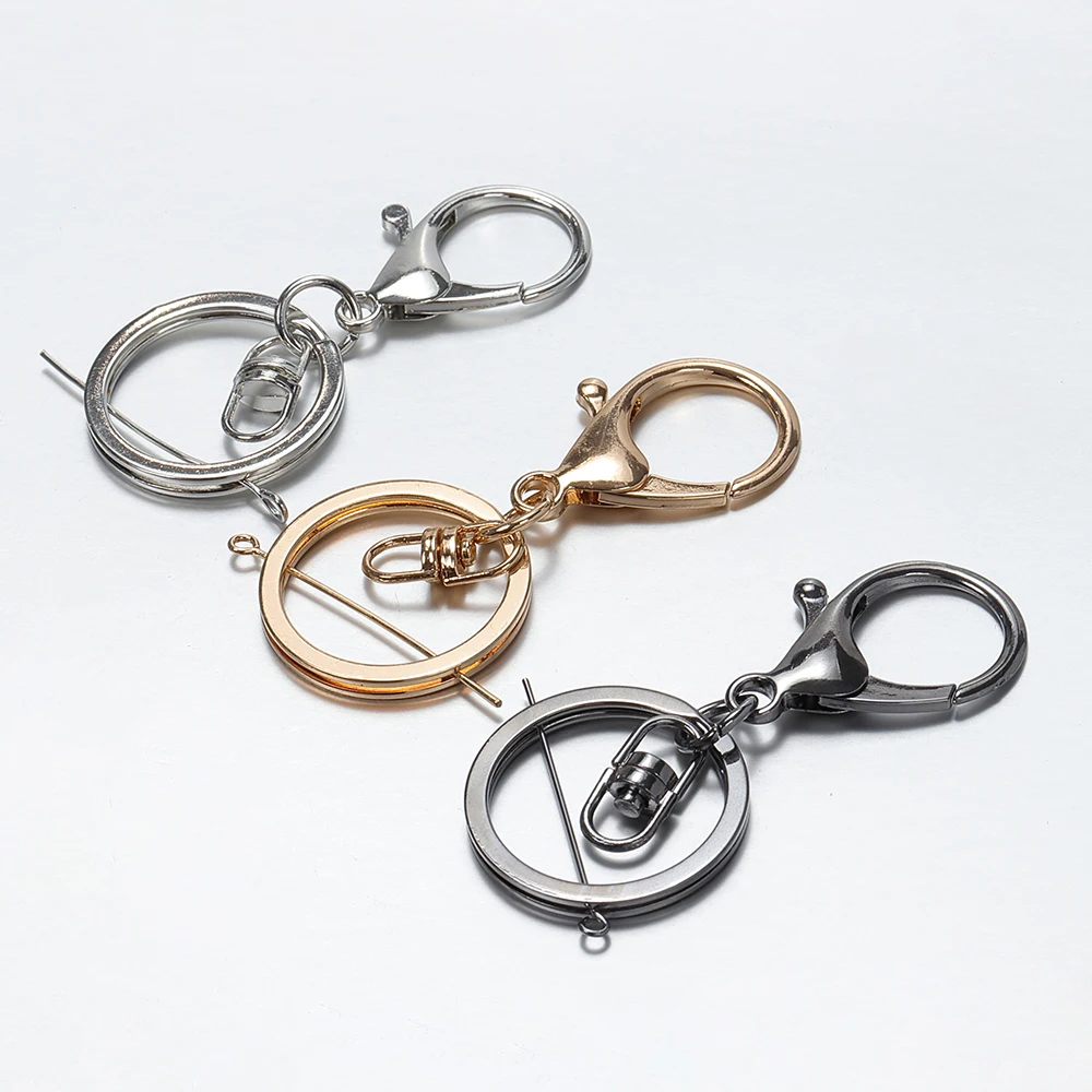 5pcs Lobster Clasps Swivel Hooks Clips Chain With Flat Split 30mm Key Ring  For Jewelry Keychain