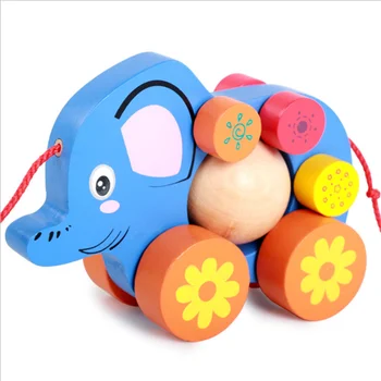 

Cartoon Elephant Pull Toy Wooden Walk ALong Pull Walking Toy Cute Along Walking Toys For Baby Toddler Education Toys