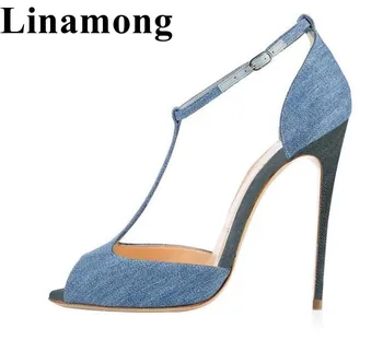 

Classic Fashion Peep Toe And Thin High Heel Mixed Color T-strap Summer Sexy Women Shoes Party Sample Women Pumps Buckle Strap