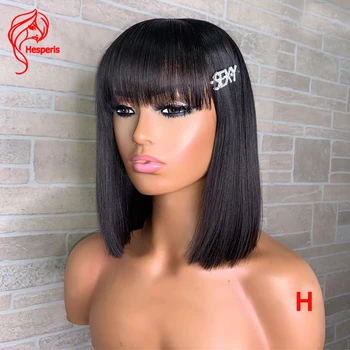 

Hesperis 180 Density Brazilian Hair Full Lace Human Hair Wigs With Bang Short Bang Wigs Remy Full Lace Bob Cut Wigs For Women