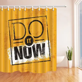 

Words Shower Curtain Decor Creative Words "Do It Now" Yellow Bathroom Curtain Polyester Fabric Machine Washable with Hooks 70x70