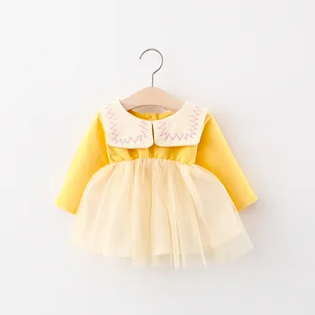 

2020 New Baby Girls Solid Mesh Patchwork Cute Princess Dresses Baby Newborn Girl Autumn Long Sleeve Ball Gown Dress