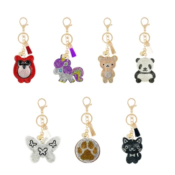 

2020 new rhinestone velvet gift cute animal keychain cartoon bear unicorn owl shape tassel bell accessories pendant