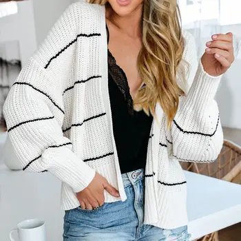 

New Knitted Striped Cardigan Sweater Women Loose Patchwork Coats Long Batwing Sleeve Casual Tops Outwears Mujer Coat Jumpers