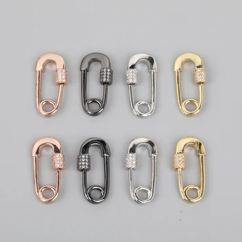 

10pcs/Lot 14x30mm CZ Micro Paved Paper Clip Screw Clasps,Zirconia 0 Shape Carabiner Connector Clasps For DIY Jewelry Accessories