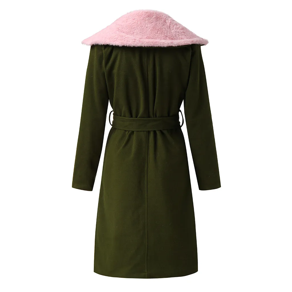 SAGACE, Женское шерстяное пальто с длинным рукавом, модное женское Шерстяное Пальто, мех, большой размер, теплое шерстяное пальто, свободное, плотное, длинное