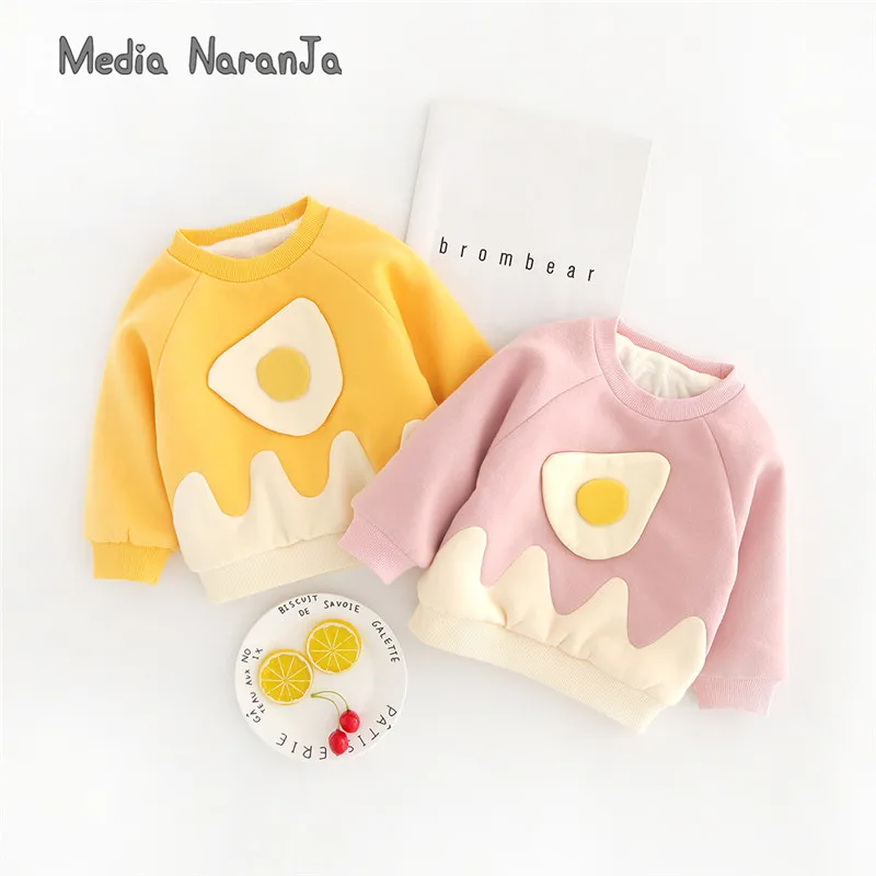

Baby plus velvet sweatershirt 2019 fall boys girls children infant cotton coat pouch egg winter clothing funny clothes