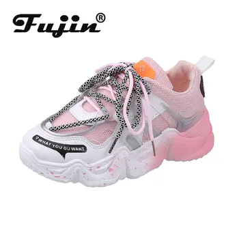 

Fujin 2020 Women Sneakers Spring Cross Tied Wedges Breathable Mesh Fashion Comfortable High Heels Round Toe Causal Women Shoes