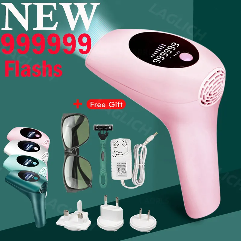 Depiladora láser permanente IPL para mujeres, fotodepiladora eléctrica indolora con foto, 999999 Flashes, 2020