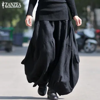

Women's Lantern Trousers ZANZEA 2020 Kaftan Cargo Pants High Elastic Waist Long Pantalon Female Solid Cotton Wide Leg Pants 5XL