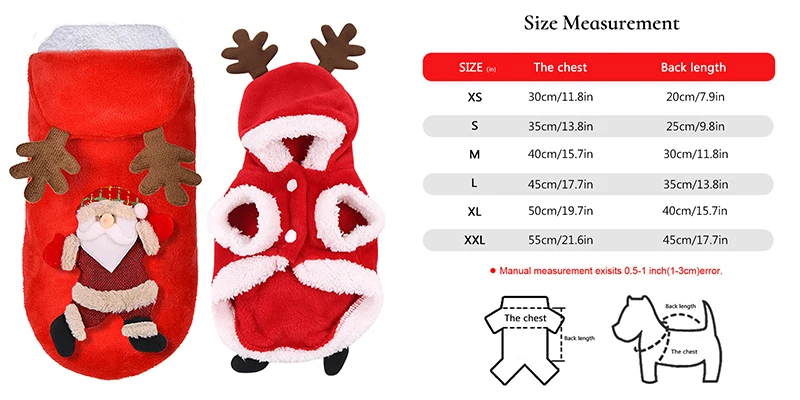 Warm Santa Claus Pet Dog Clothes Christmas Pet Dog Puppy Costume Christmas Pet Coat Hoodie Puppy Jumpsuit Vest Costume