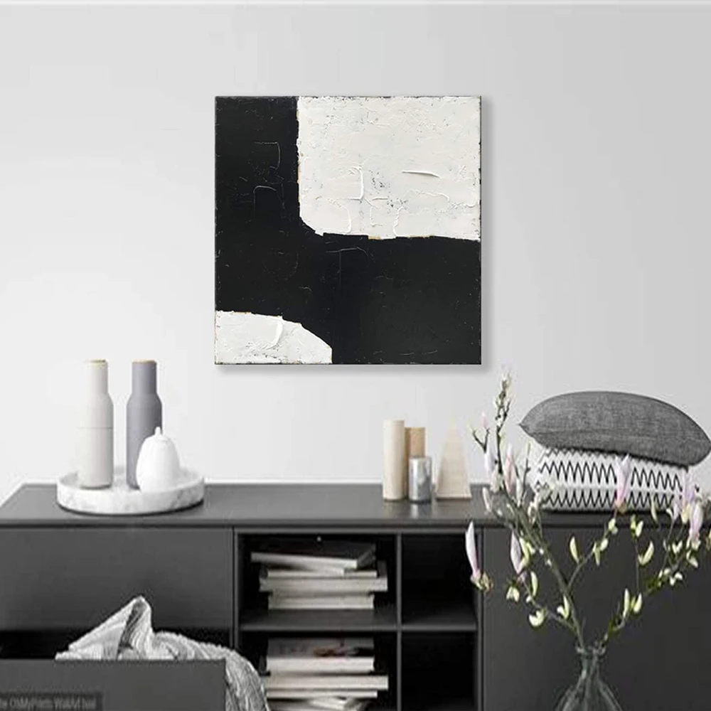 Черно-белые художественные картины на стену, абстрактная масляная ...