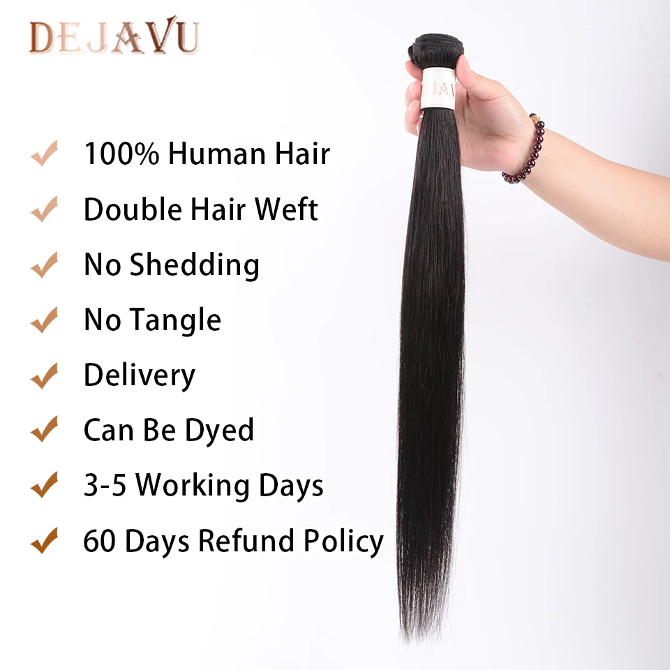 Dejavu индийские прямые волосы 3 пучка с закрытием человеческие волосы пучки с 4*4 дюймов Кружева Закрытие не remy наращивание волос