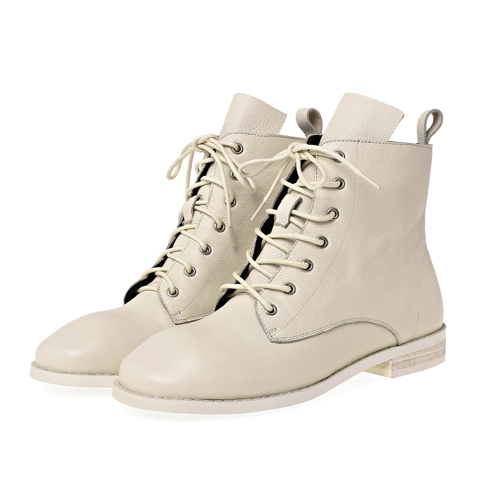 beige fur Большие размеры 34-42; новые женские ботинки из натуральной кожи; модная зимняя Классическая обувь на шнуровке; ботильоны; повседневная обувь на плоской подошве; женские ботинки - Цвет: beige fur