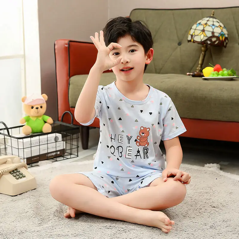 sleepwear for toddler girl Teenage Boys Girls Pajamas Summer Short Sleeved Children's Clothing Sleepwear Cotton Pyjamas Sets For Kids 4 6 8 10 12 14 Years pajamas for kid girl Sleepwear & Robes