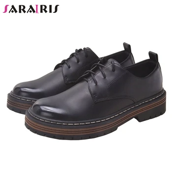 

SARAIRIS Retro Female Spring Flats Round Toe Sewing Lace Up Low Heel Flats Women Solid Handmade Casual Office Shoes Woman