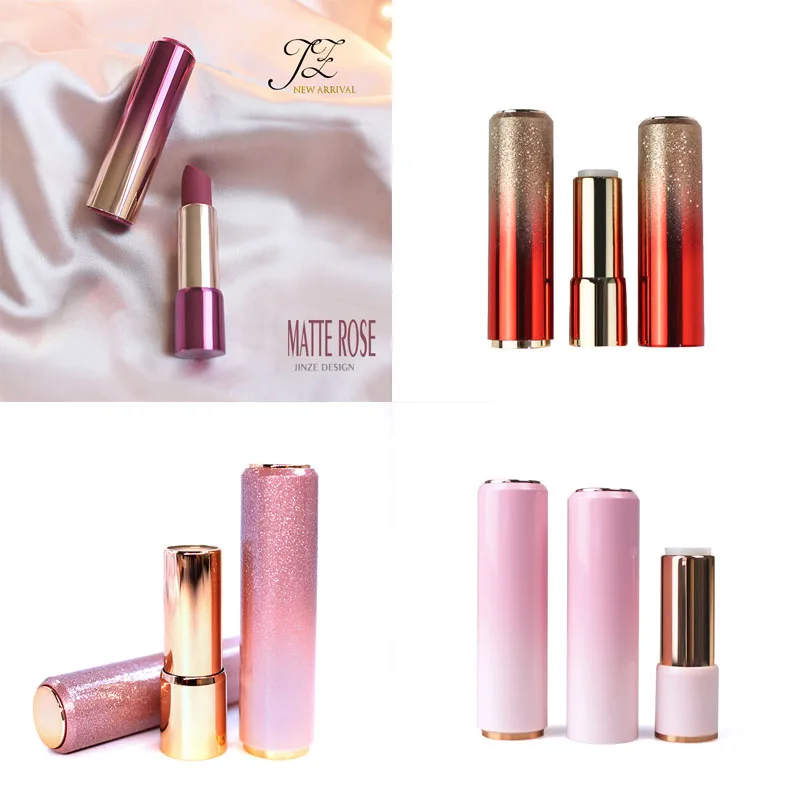 10pcs round purple red Pink Glitter Lipstick Tubes press spring lipglaze tubes high grade gold lipstick tube packing material gradient pink empty lip tubes pressing spring lipstick tubes high grade lipgloss tubes packaging material