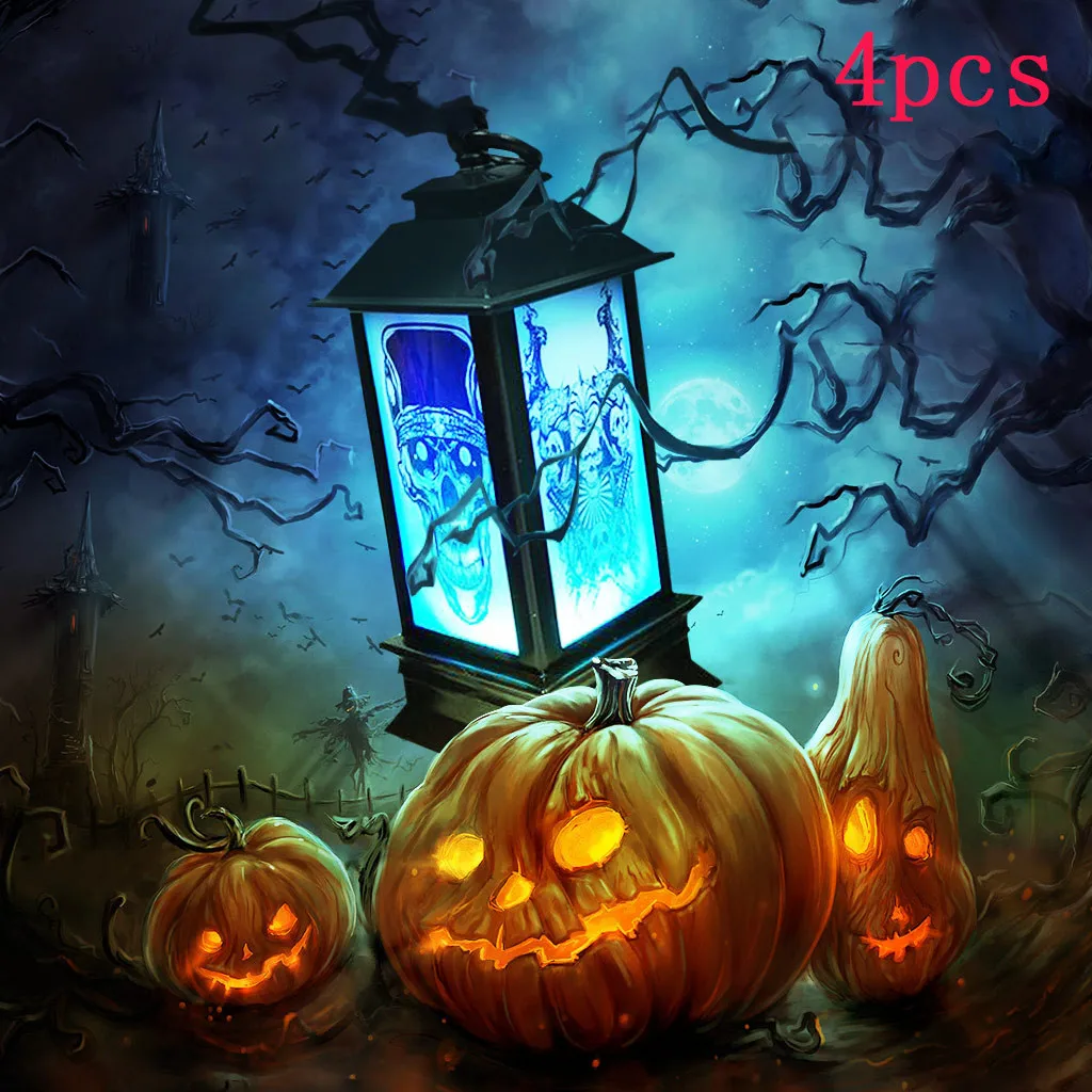 4PCs Halloween LED Lighted Night Light Decorative Props Plastic Glowing Night Skull Ghost Printed Horron Halloween lights