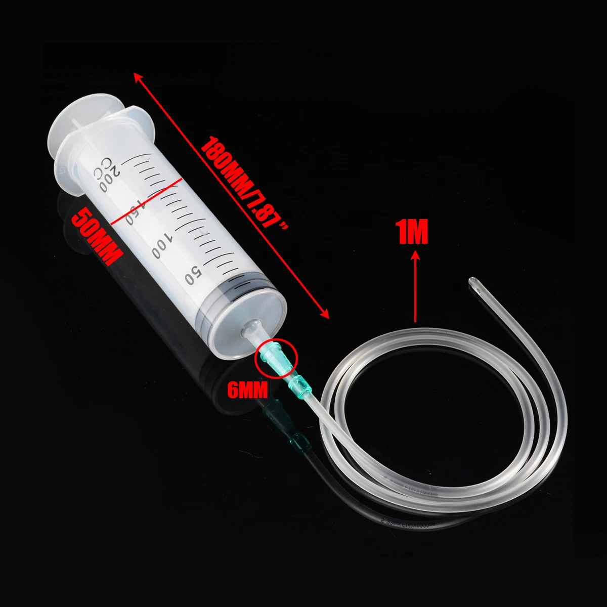 200ml Syringe Plastic Syringe Reusable Hydroponics Nutrient Pump Oil Measuring with 1m Silicone Tube Measuring Syringe