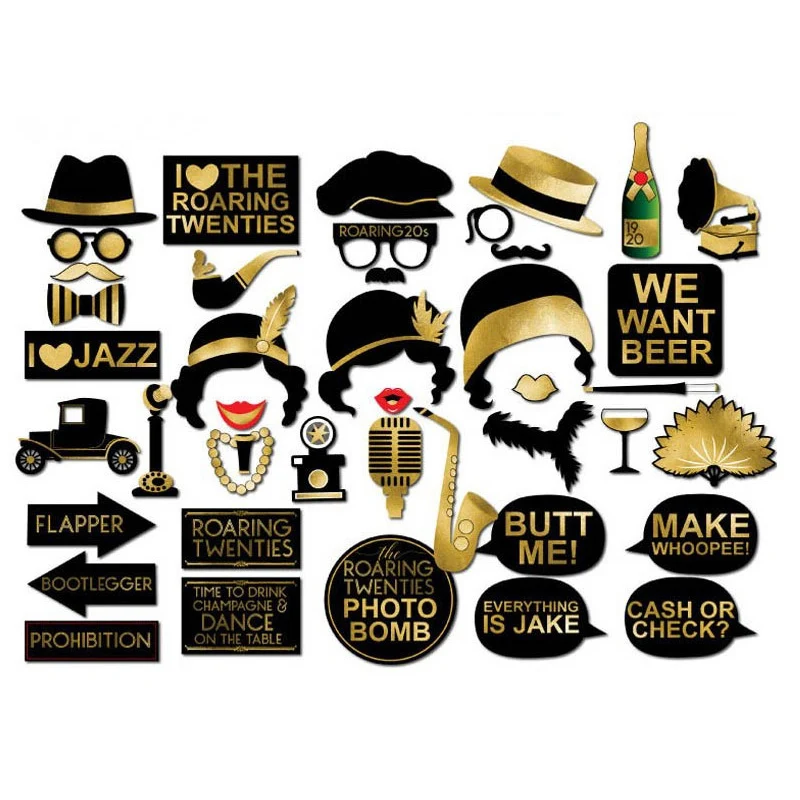 Roaring 20s Photo Booth Props, 43pcs Gatsby Photo Booth Props, - Import It  All