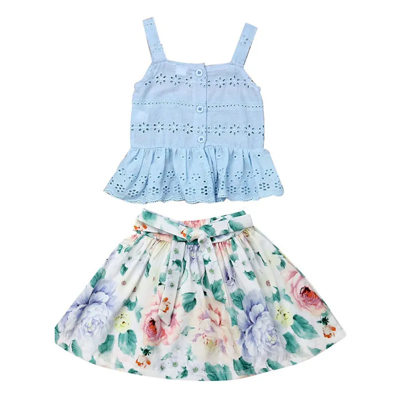 PUDCOCO Floral Toddler Kid Baby Girl Vest Tops Floral Short Skirt 2Pcs