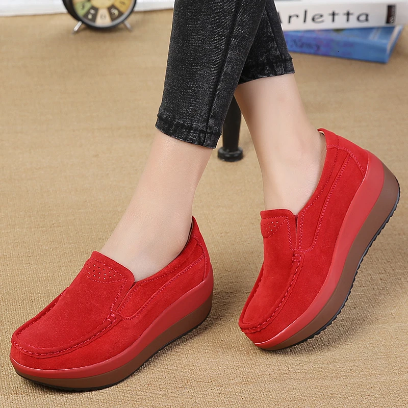 

Platform Flat Shoes For Women Slip On Loafers Genuine Cow Leather Swing Shoes Shallow Ladies Casual Footwear Chaussures Femme