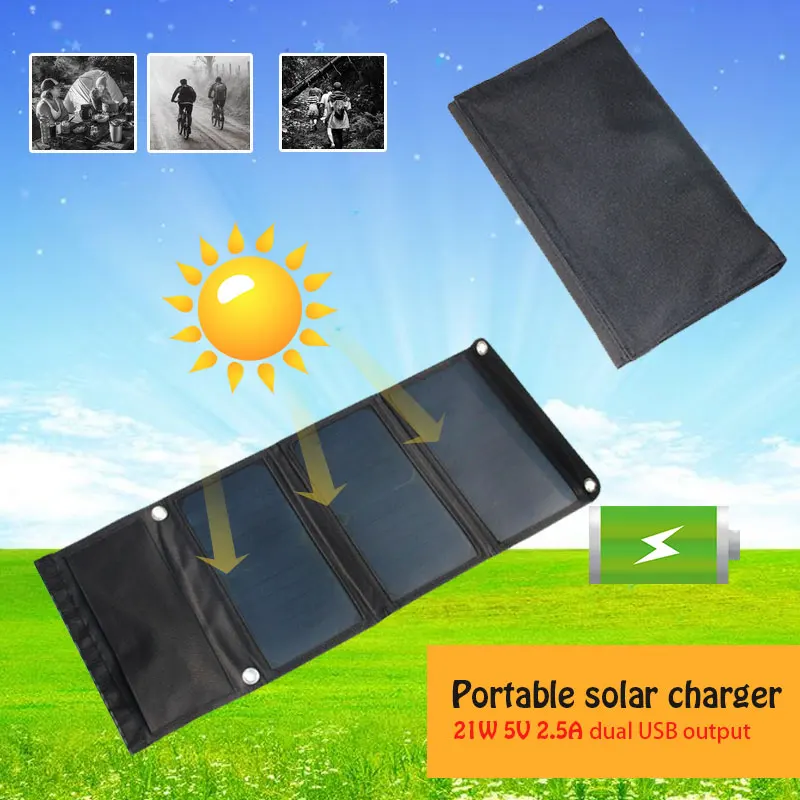 

Solar Charger 21W Monocrystalline Silicon New Energy Tool Camp Waterproof Solar Panel Solar Power Bank 5V Outdoor Outdoors